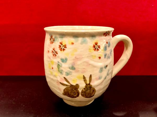 京都 嵐山温泉 花伝抄　清水焼　マグカップ(ピンク)