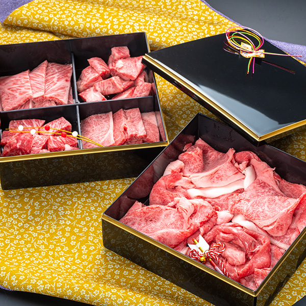 宮崎牛二段御膳(三角バラ・ザブトン・ロース芯・サーロイン・リブローススライス・イチボ花型スライス)